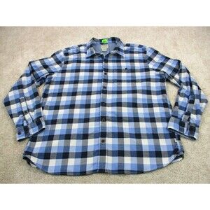 LL Bean Shirt Mens Large L Flannel Blue White Stretch Cotton Casual Button Up